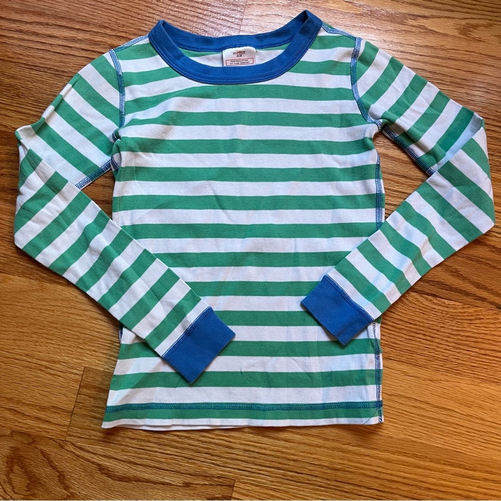 Hanna Andersson green and white striped pajama top size 10